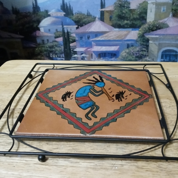 🍜Vintage Ceramic Tile Cast Iron Trivet🍝 🆕11"×11",Kitchen&Dining,Nice Gift🍲🎁 - Picture 14 of 16